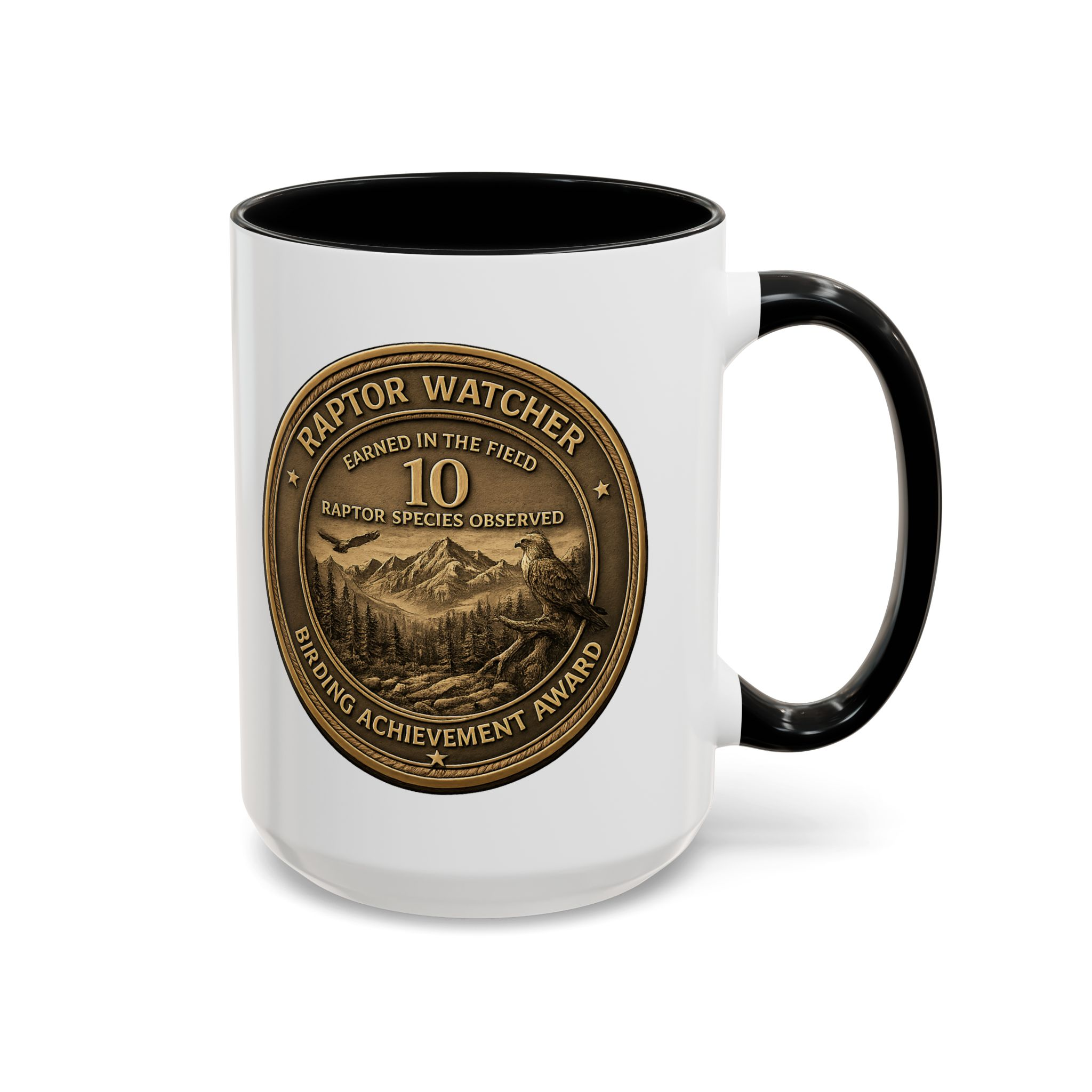 Raptor Watcher Coffee Mug — ’10 Raptors Observed’ Birding Achievement